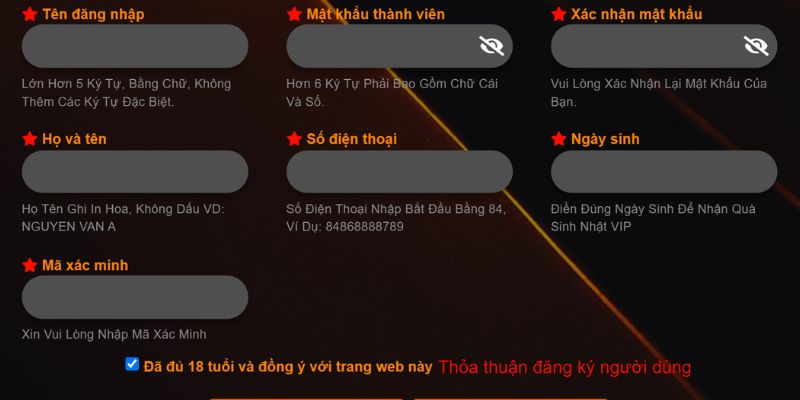 Điền thông tin và tích ô đã đủ 18 tuổi